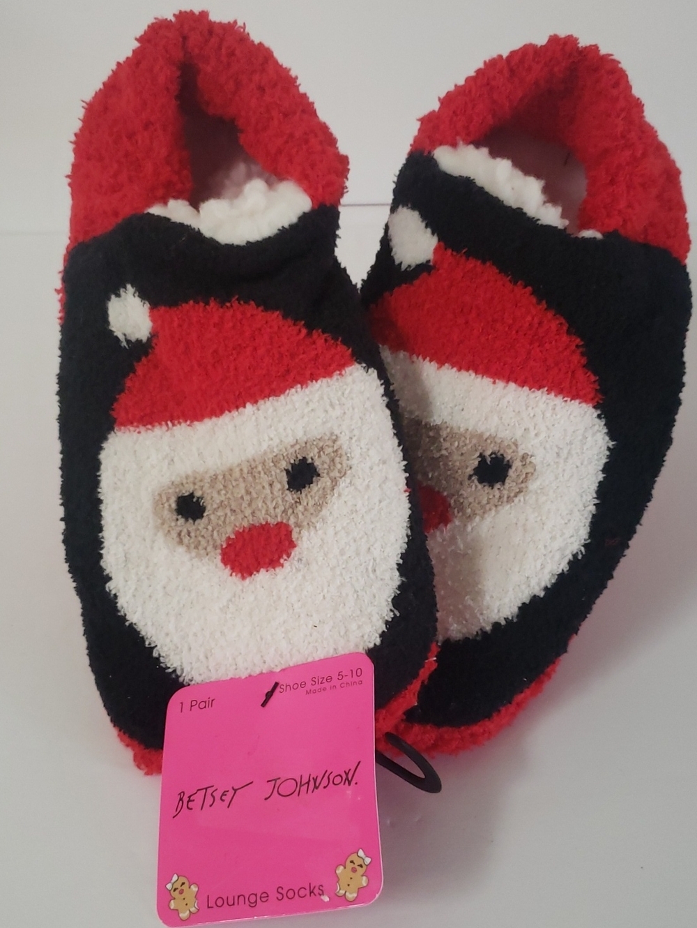 Betsey Johnson Santa Face Holiday Lounge Socks, NWT, 5-10